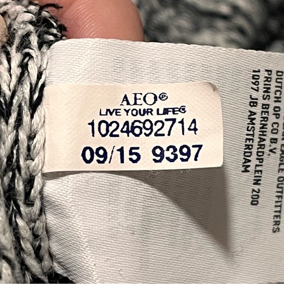 American Eagle Vintage Mens Heathered Black & White Hoodie Sweater - Size Large - Picture 12 of 16